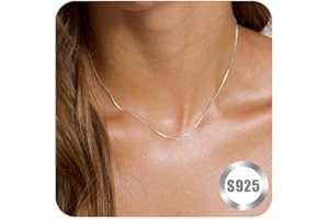 FUNEIA 925 Sterling Silver Necklace for Women Trendy Dainty Real Silver Chain Necklace Simple Thin Box Chain Beaded Chain Snake Chain Herringbone Necklaces Jewelry 14/16/18 Inch