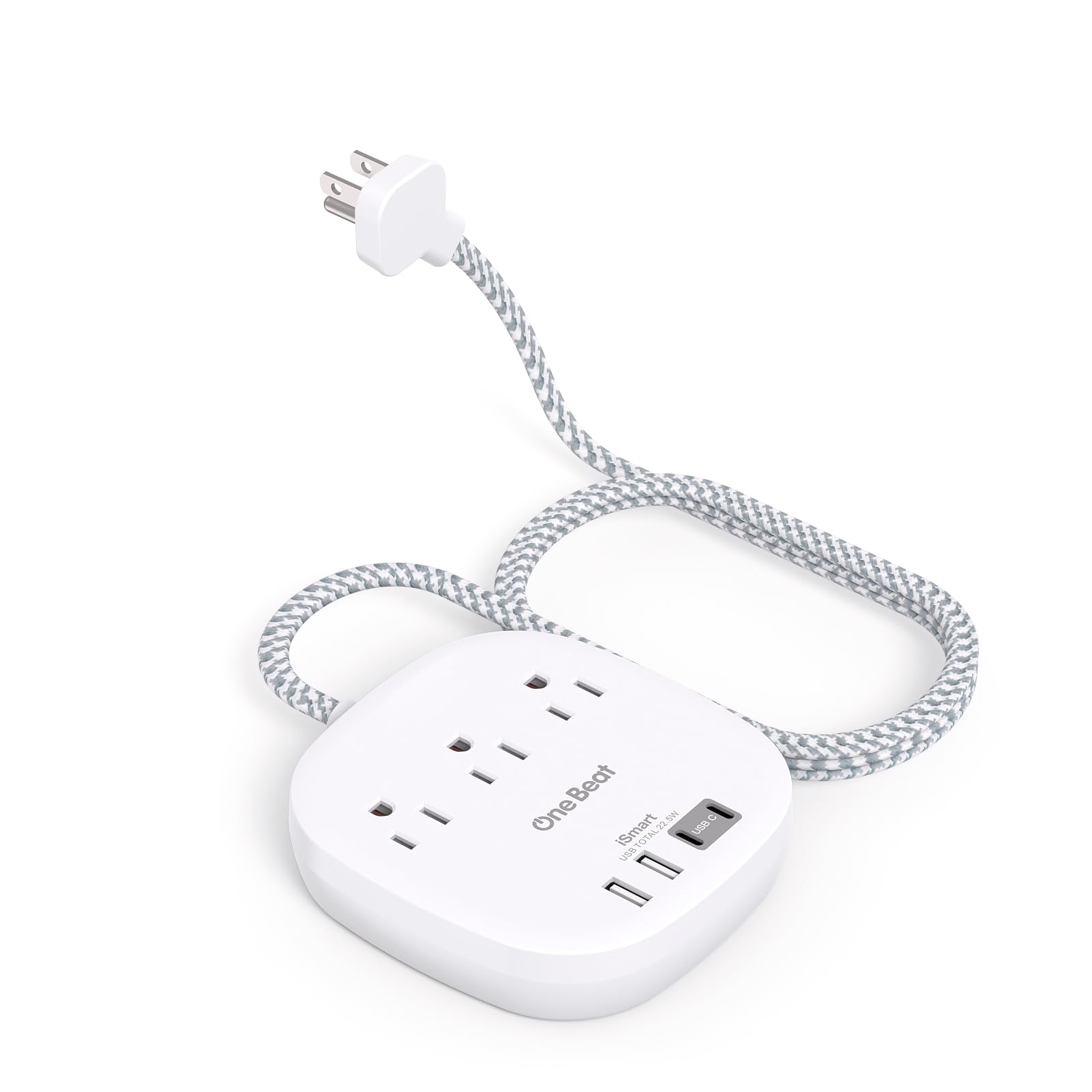 Flat Plug Power Strip, 6ft Flat Extension Cord - 3 Outlets 4 USB Ports (2 USB C) 22.5W/4.5A Desktop Charging Station, Power Strip with Surge Protection for College Dorm Room Travel Essentials