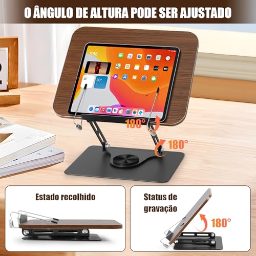 360° Suporte de Livro para Leitura com Base GiratóRia, Suporte para Livros Leitura, Apoio de Leitura, Apoio de Leitura Livro, Designs Dobráveis e Clipes Elásticos, Estante de Leitura