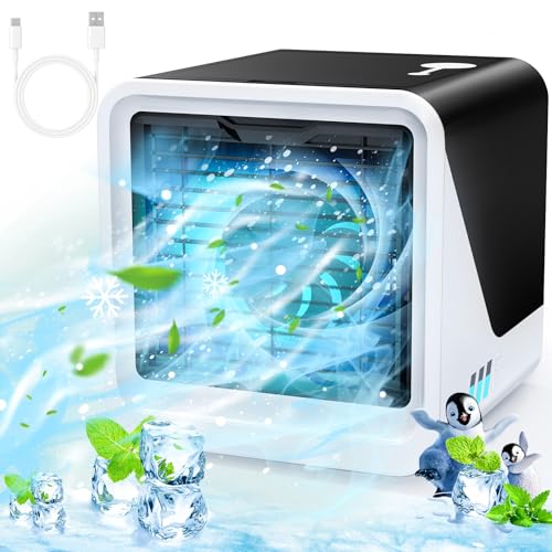 Portable Air Conditioner, 3 in 1 USB Silent Fan, 3 Speed and 7 Color Night Light, Tubeless Air Conditioning, Air Cooler, Suitable for Bedroom and Office