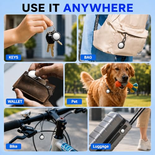 Air Tracker Tag-4 Pack, Key Finder Locator with Sound, Smart Tag for Apple Find My (iOS Only), Replaceable Battery, Bluetooth Tracker for car, Wallet, Luggage, Dog Collar