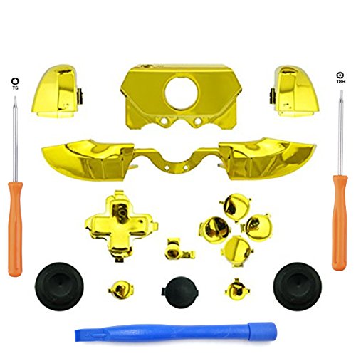 Ekiimy Replacement Chrome Gold Bumpers Full Buttons Set+T8 T6 Screwdriver for Xbox one Elite controller Buttons set xbox one elte controller Full Buttons Set xbox one Elite Controller Full Buttons