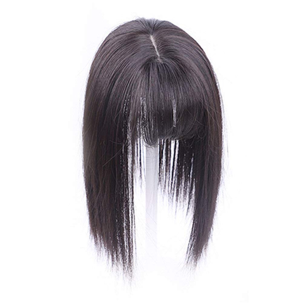 Crown Clip on Hairpiece with 3D fringe Hair Topper Natural Look Synthetic Wiglet for Thin Hair by Remeehi 14" Black Brown