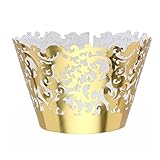 Pixnor 50pcs Cupcake Wrappers Wraps Cases Wedding Birthday Decorations Golden