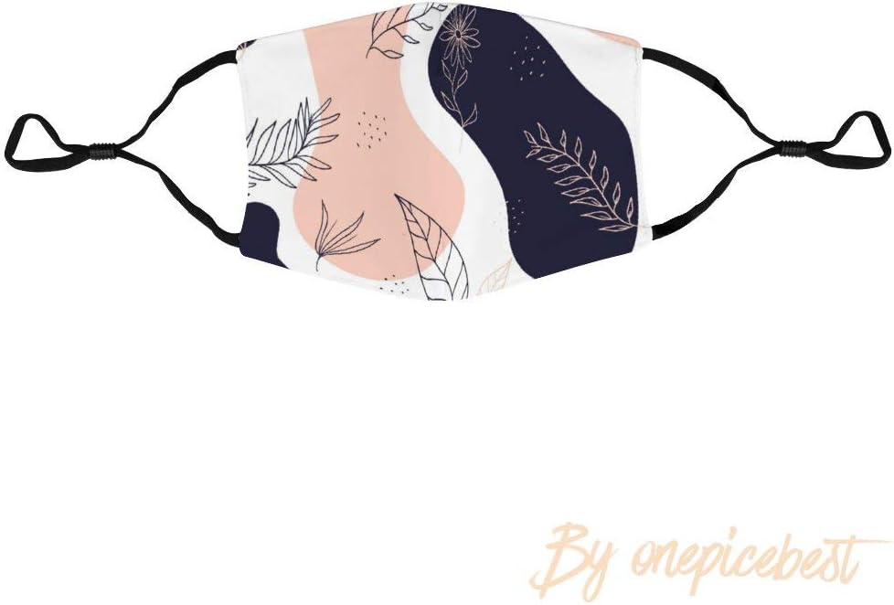 Womens Fashion Face Cover Protective Mouth Covers Modern Navy Blue Pastel Pink Floral Geometric Washable Adjustable Anti Dust Shield for Outdoor Travel