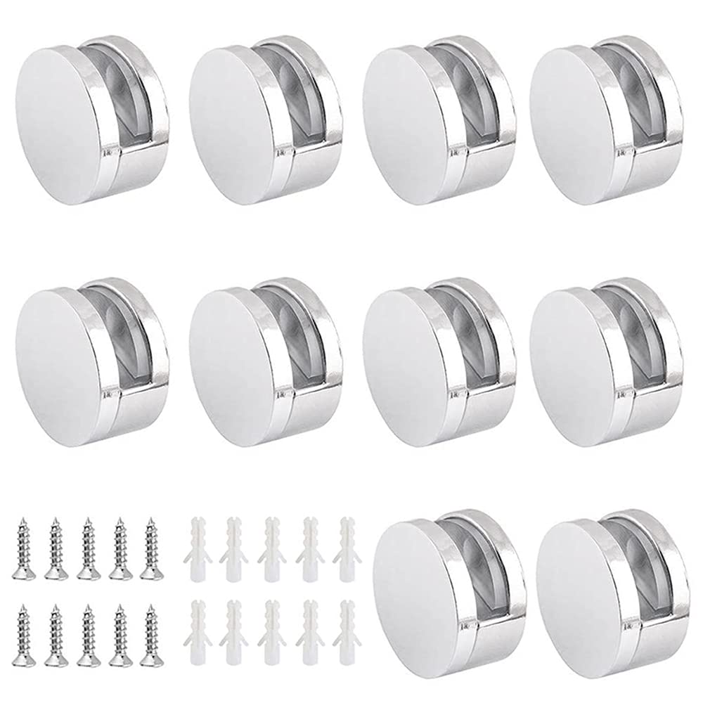 10 Pcs Zinc Alloy Glass Clips Wall Mounted Glass Clamp for 4-6mm Thick Mirror Bathroom Mirror Clips Included Mounting Screw