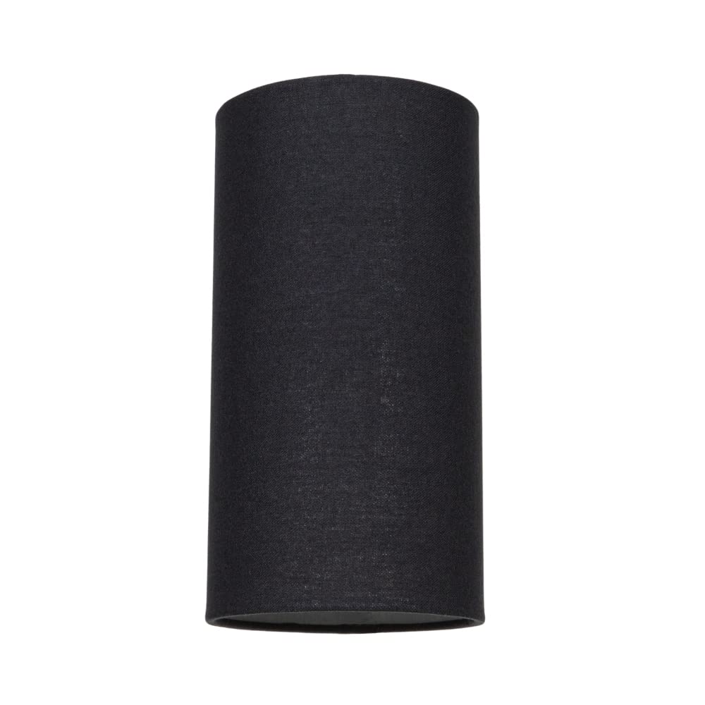 Contemporary and Stylish Jet Black Linen Fabric Tall Cylindrical Lamp Shade for Pendant or Table Lamp Base - 25cm Height - 40w Maximum - Suitable for The Home or Commercial Usage by Happy Homewares