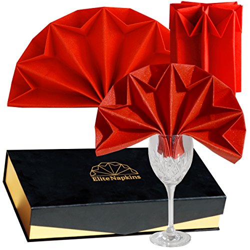 Holiday Dinner Napkins Pre Folded Cloth Linen Like Paper Luxury Origami Gift red