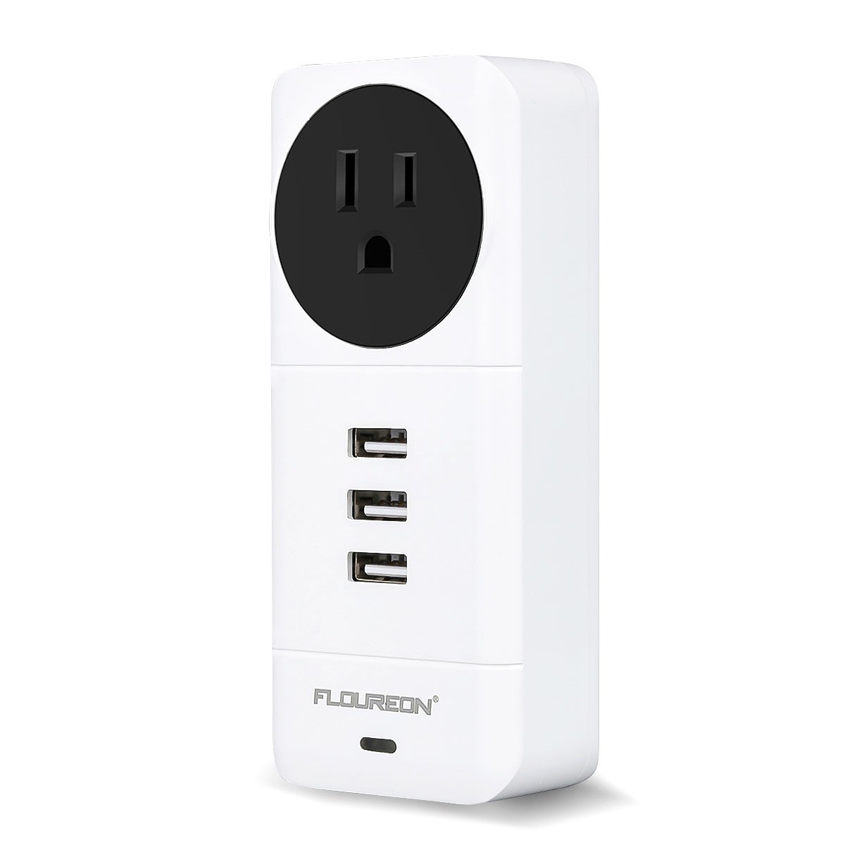 FLOUREON Power Strip USB Phone Charger Portable Travel Wall Charger with Rotate Plug(1 AC Outlet + 3 USB Ports) Charging Station with Smart IC