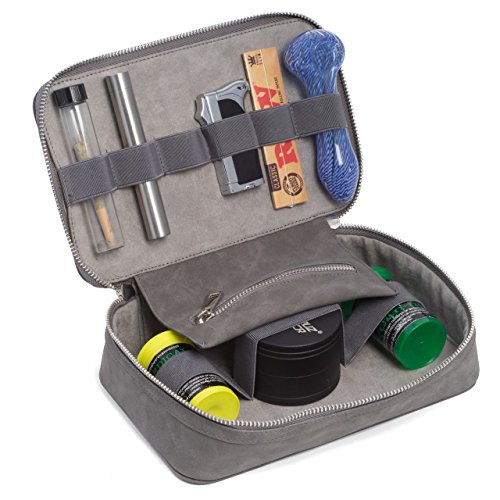 Gray Leatherette Weed Storage Medicinal Herbs Accessories Organizer