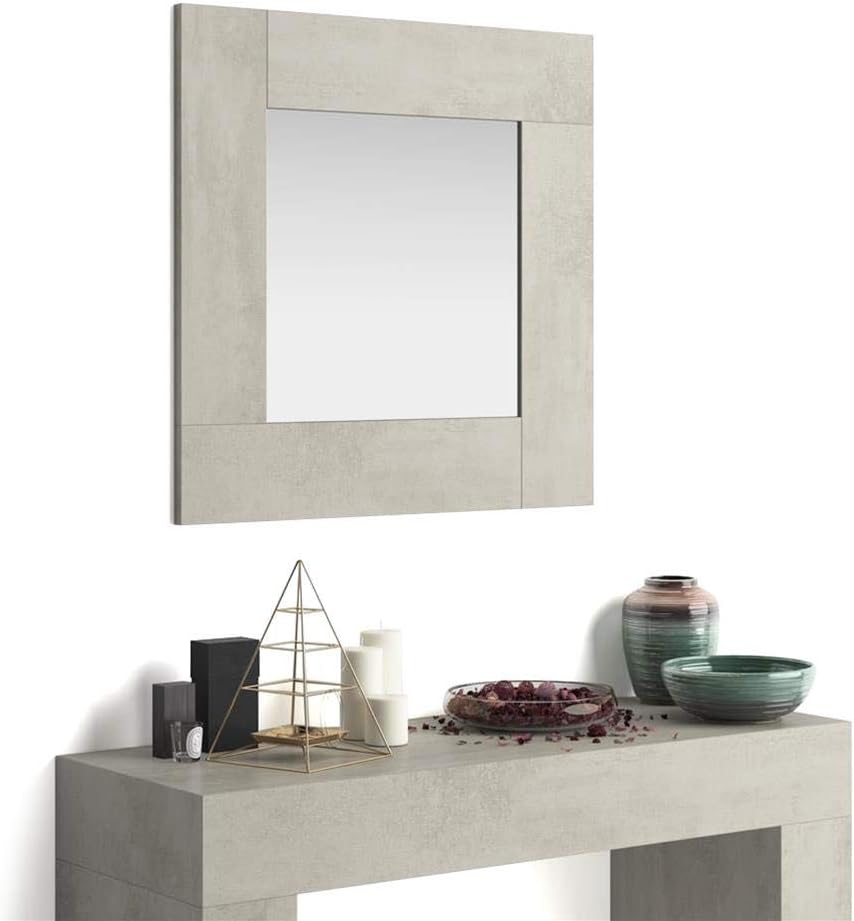 Mobili Fiver, Square Wall-Mounted Mirror, Evolution, Grey Concrete, Laminate-Finished/Glass, Made in Italy: Furniture & Decor