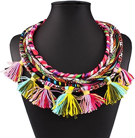 Girl Era Wool Knitting Unique Chunky Tassel Necklace Bib Statement Choker Jewelry for Womens,c
