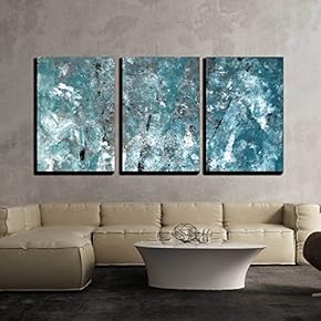 3 Piece Canvas Wall Art - Teal and Grey Abstract Art Painting - Modern Home Art Stretched and Framed Ready to Hang - 16"x24"x3 Panels