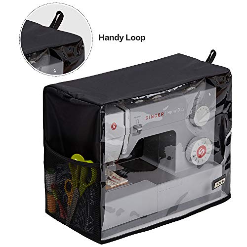 HOMEST Visible Sewing Machine Dust Cover with Storage Pockets for Notions, Compatible with