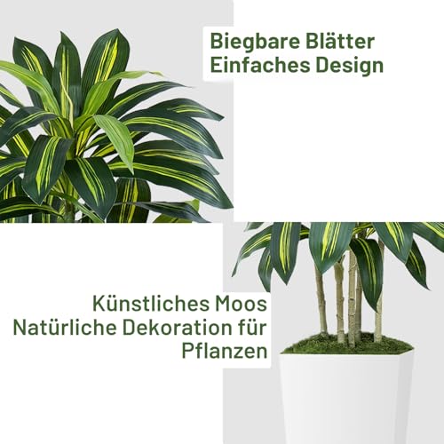 Keeplush Kunstpflanze Dracaena Pflanze 180cm mit Weißem Pflanzgefäß, Künstliche Pflanzen groß wie echt mit 108 Blätter, Kunstbaum groß für Innendekor Wohnzimmer Schlafzimmer Büro Garten Haus Decor