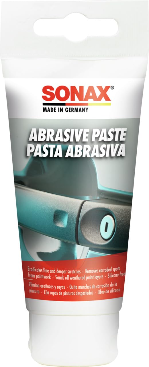 SONAX ABRASIVE PASTE (75 ml) - Eradicates fine and deeper scratches. Removes corroded spots from paintwork. | Item-No. 03212000-544