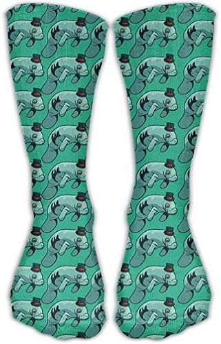 Girls Classics One Size Warm Winter Knee High Socks Hat Manatee Printed Men's/Women's Cotton Long Tube Stockings for Athletic Soccer