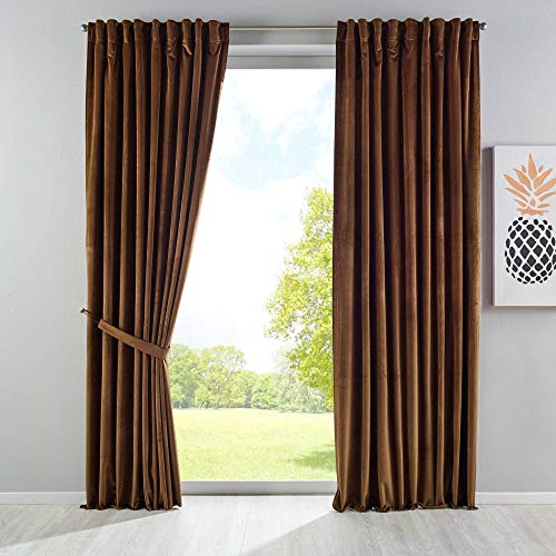 Gardinenbox Milano 20357 Blackout Curtain Velvet Opaque Loop Tape Drawstring Blackout Ironing Tape Can Be Shortened Taupe Pack of 2 H x W 280 x 135 cm