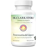 Dr. Clark Pancreatin and Lipase Enzyme Supplement, 500mg, 100 Gelatin Capsules