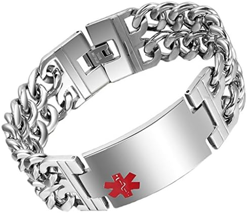 Alimab Jewelery Mens Link Bracelets Stainless Steel Medical Emblem Silvery