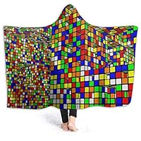 YongColer Rubiks Cube World Throw Wrap for Bed Couch Chair Living Room - 50"x60", Soft Cozy Sherpa Flannel Fleece Hooded Blanket Wearable Throw