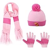 Vbiger Knitted Hat Scarf And Gloves Set For Kids (Pink)
