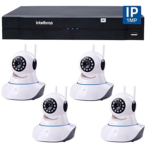 Kit 04 Câmeras de Segurança Ip Sem Fio Wifi Hd 720p Robo Wireless + Nvd 1108 Intelbras, Nvr,hvr