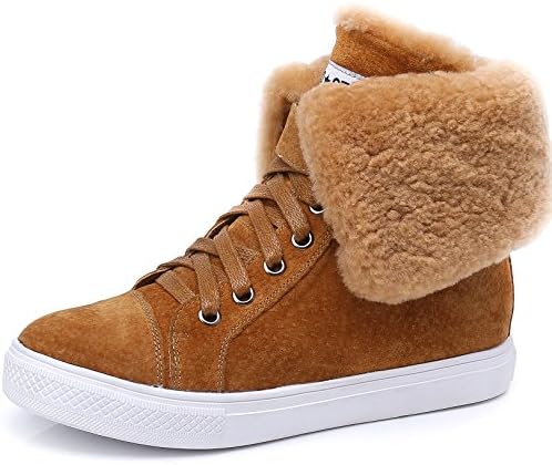 D2C Beauty Women's Lace-up Fur Snow Boots Warm Sneakers - Brown 7 M US