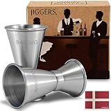 Double Jigger Set by Barvivo - Measure Liquor with Confidence Like a Professional Bartender - These Stainless Steel Cocktail Jiggers Holds 0.5oz / 1oz - The Perfect Addition to Your Home Bar Tools.