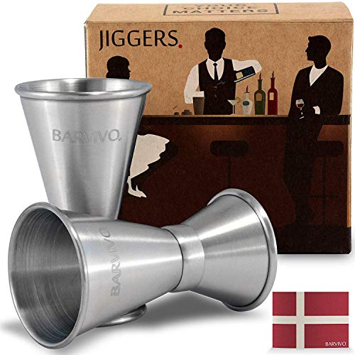 Double Jigger Set by Barvivo - Measure Liquor with Confidence Like a Professional Bartender - These Stainless Steel Cocktail Jiggers Holds 0.5oz / 1oz - The Perfect Addition to Your Home Bar Tools.