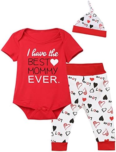 Kewlent Baby Girls' Mother's Day Outfit Set I Have Best Mommy Ever Short Sleeve Romper