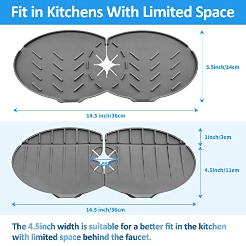14\'\' Kitchen Silicone Single Faucet Mat, Silicone Faucet Handle Drip Catcher Tray Sink Splash Guard Mat, Drain Faucet Absorbent Mat, Adjustable Pad Splash Guard Behind Faucet Drip Catcher (Upgrade)
