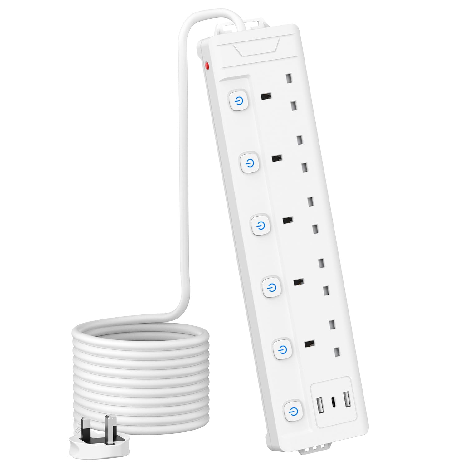 3M 5 Gang Extension Lead with 3 USB Slots, Individually Switched Extension Lead with White 3 Metre, For Home Dorm Office Multi Plug — image 1