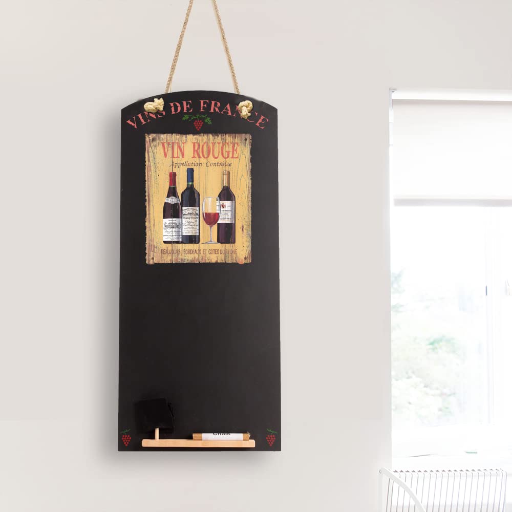 Chalkboards UK CHB075 Vin Rouge Tall Thin Chalkboard/Blackboard/Memo Kitchen Board with Rope, Tray and Chalk. Booths Design Range, Wood, Black, 60 x 26.5 x 1 cm