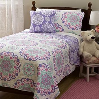 Amazon.com: 4 Piece Girls Medallion Quilt Full Queen Set