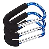 Set of 3 Stroller Hooks - Aluminum Carabiner Stroller Clips for Baby Strollers, Blue - 6.2 x 3.8 x 0.4 Inches