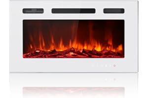 Maxhonor Electric Fireplace Inserts Freestanding Heater for The Living Room Floating Fireplace with 12 LED Colors with Logset and Stones, Space Heaters for Indoor Use,1500W/750W,White,30inch