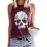 PUCKOLITY Womens Funny Skull Graphic Tank Tops Skeleton Funny Gothic Graphic Casual Sleeveless Shirts Novelty Horror Tee Tops