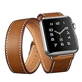 AutumnFall Long Leather Band Double Tour Bracelet Watchband for Apple Watch Series 1, Series 2 38mm (Brown)