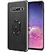 WATACHE Galaxy S10 Plus Case, Ultra-Slim Premium PU Leather Shock-Absorbing TPU Frame Case with Finger Ring Grip Holder Stand [Work with Magnetic Car Mount] for Galaxy S10 Plus,Black
