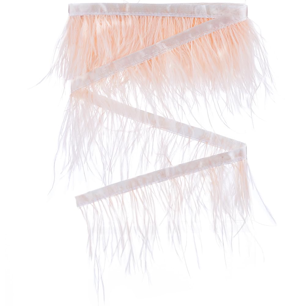 GORGECRAFT 2m Feather Trim Fringe Ostrich Feather Womens Clothing Strand Costume Accessories 8~10cm Natural Feathers Fringe Trims Ribbon for Dress Sewing Decoration Wedding Decoration, Champagne