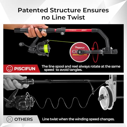 Piscifun Speed X Fishing Line Winder with Unwinding Function, Compatible with Spincast and Baitcaster, Black, Red, Silver and Blue