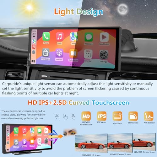 Carpuride W125S - Pantalla inalámbrica de 11.26 pulgadas HD para Carplay y Android Auto, 4K + 1080P + 1080P, cámara Dash para autos con tarjeta de 64GB, con grabación en bucle, Bluetooth, control de