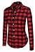 Finejo Women Fashion Casual Turn Down Collar Grid Button Slim Shirt Blouse