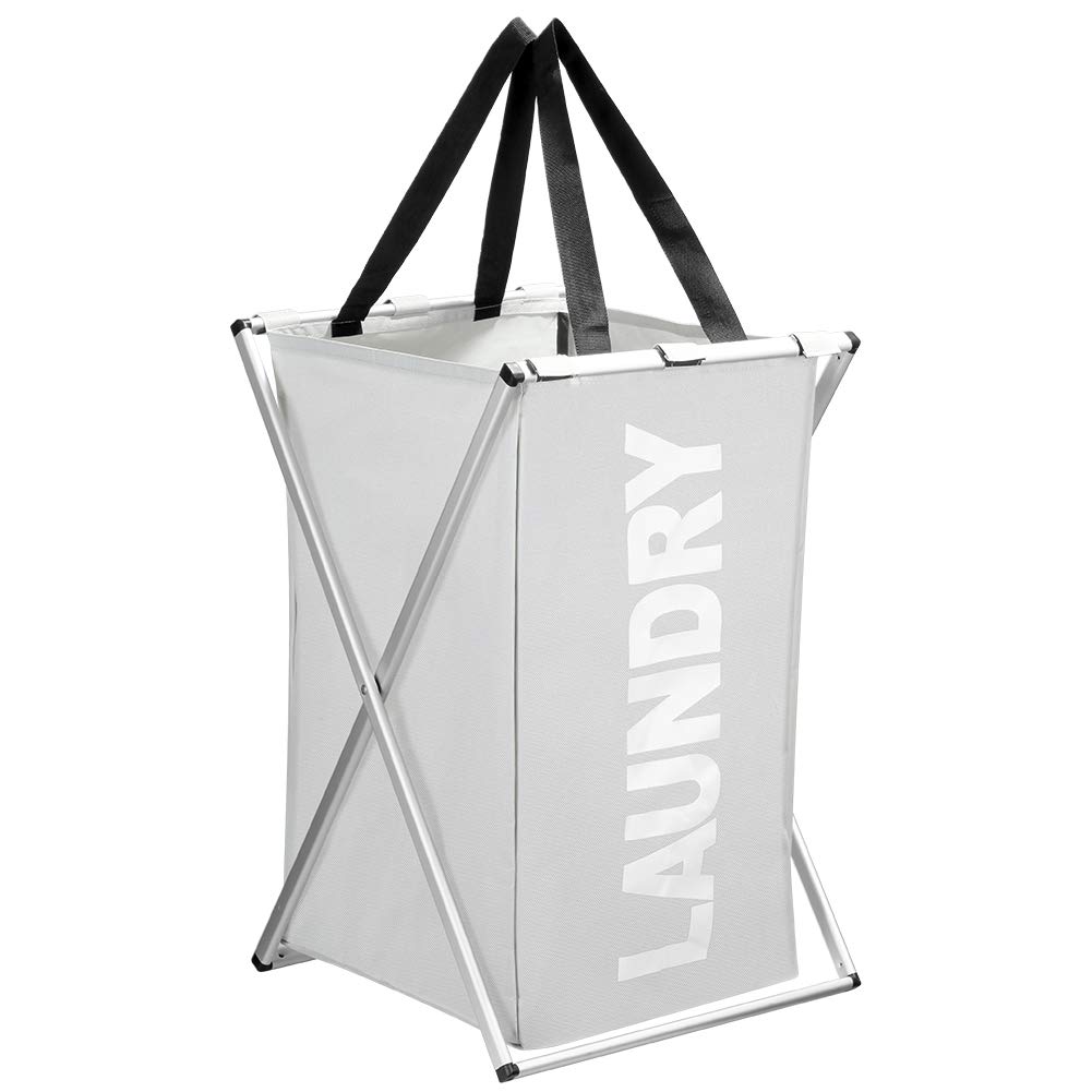 IHOMAGIC Folding Laundry Basket, Collasipble Aluminum Xframe Laundry Hamper, Foldable Laundry