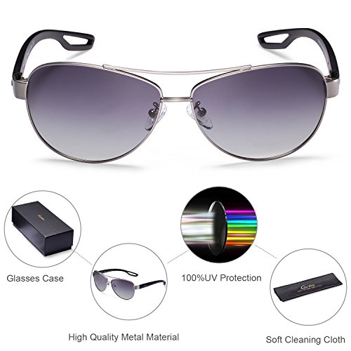 Aviator Sunglasses - Carfia Polarized Sunglasses for Men and Women, Metal Frame & UV400 Protection (Matte Silver Gradient Grey, Multicoloured)