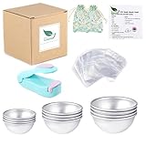 Duzcli 6 Sets DIY Metal Bath Bomb Mold 12 PCS 3 Sizes with 100 Packs 6 X 6 inch Shrink Wrap Bags,2 PCS Gift Bags and 1 PCS Mini Heat Sealer for Crafting (Instruction Included)