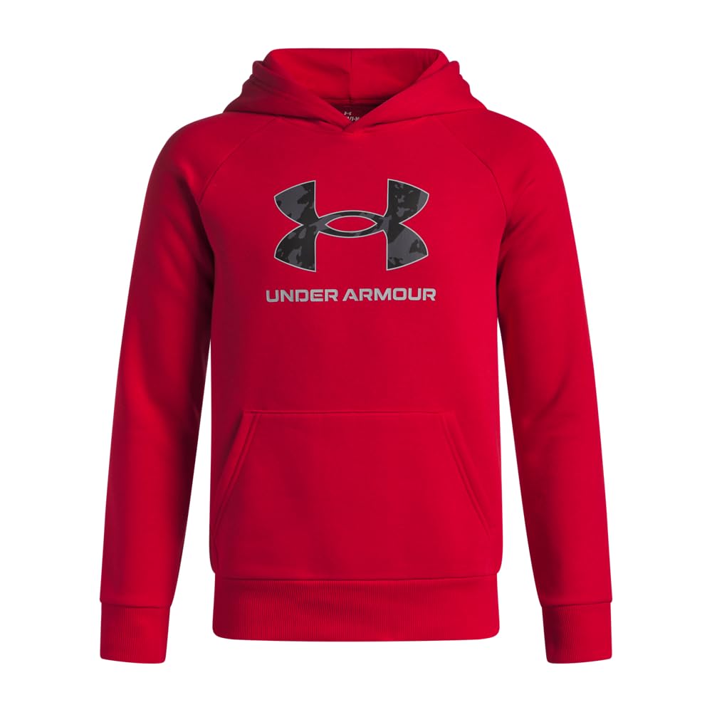 Under Armour Boys’ Rival Fleece Big Logo Print Fill Hoodie, (600) Red / / Black, Small
