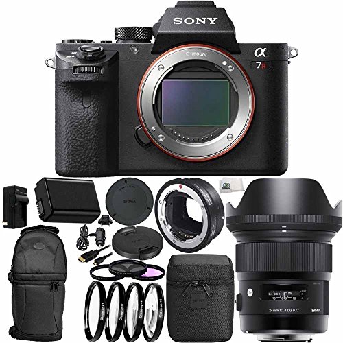 Sony Alpha a7R II Mirrorless Digital Camera with 24mm f/1.4 DG HSM Art Lens for Canon EF & MC-11 Mount Converter/Lens Adapter (Sigma EF-Mount Lenses to Sony E) 18PC Accessory Kit Bundle.