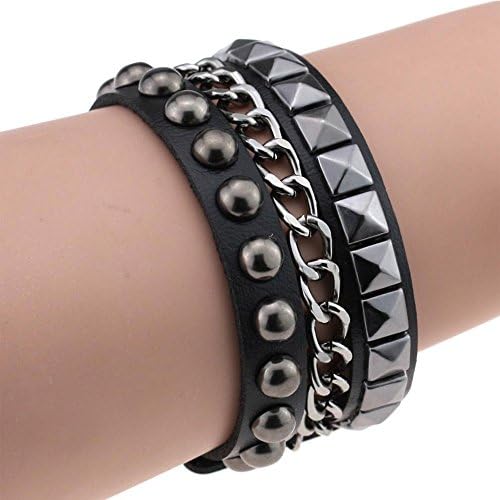Kargou PU Leather Bracelet Punk Wristband Bangle Genuine Leather Chain for Women